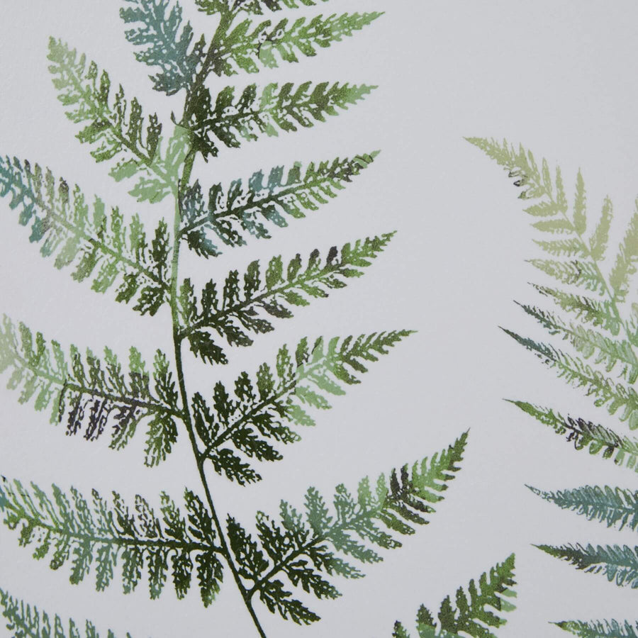 Hand-painted watercolor fern art in muted greens with natural wood frame, 60cm x 50cm, botanical home decor by Sostter at brixbailey.com