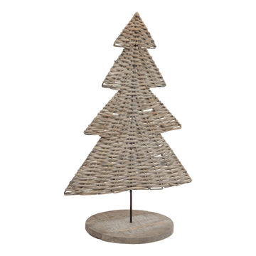 Handwoven wicker tree ornament in warm brown, 30cm tall with intricate woven silhouette for holiday decor. by Sostter at brixbailey.com