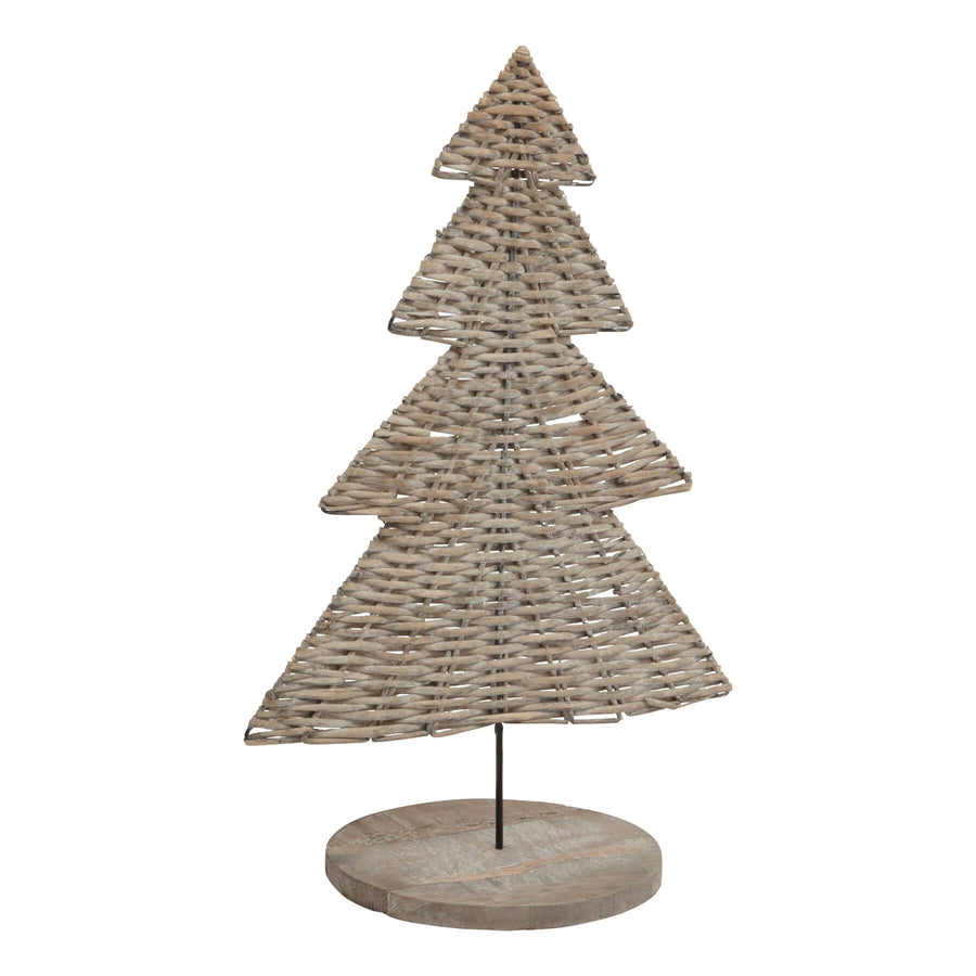 Handwoven wicker tree ornament in warm brown, 30cm tall with intricate woven silhouette for holiday decor. by Sostter at brixbailey.com