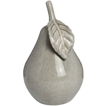 Handcrafted antique grey ceramic pear decor with crackle glaze, 17cm height, for shelves or tabletops. by Hill Interiors at brixbailey.com