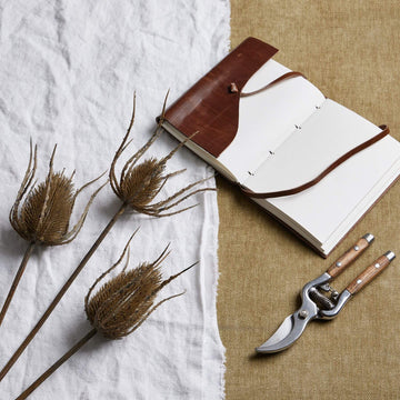 Handcrafted artificial teasel stem with three hyper-realistic brown seed heads, 85 cm tall, for elegant home decor by Sostter at brixbailey.com