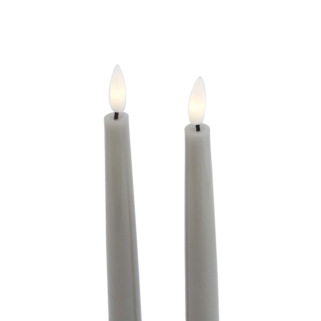 Grey LED wax candles with realistic flicker effect, set of 2, 25cm height, modern home decor by Sostter at brixbailey.com