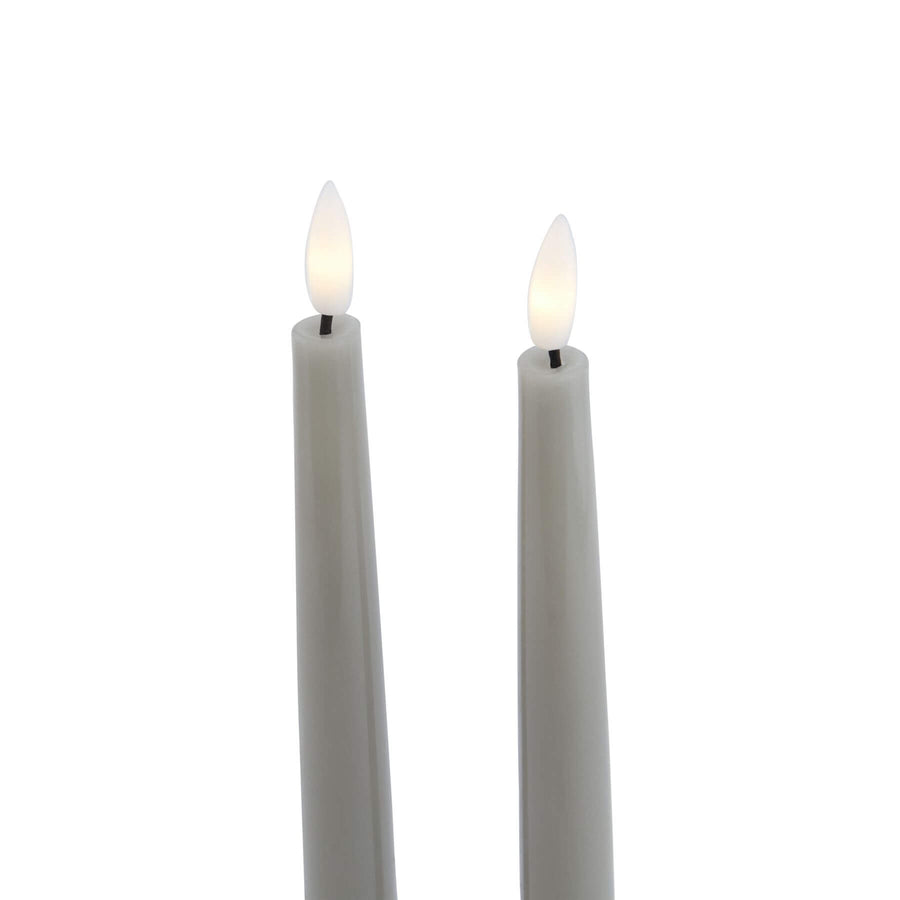 Grey LED wax candles with realistic flicker effect, set of 2, 25cm height, modern home decor by Sostter at brixbailey.com