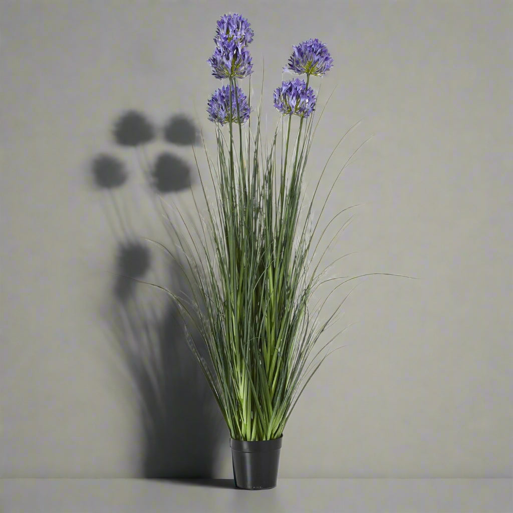 Lifelike blue artificial Agapanthus africanus plant in pot, 47-inch faux African lilies with green foliage for home decor by Sostter at brixbailey.com