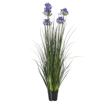 Lifelike blue artificial Agapanthus africanus plant in pot, 47-inch faux African lilies with green foliage for home decor by Sostter at brixbailey.com