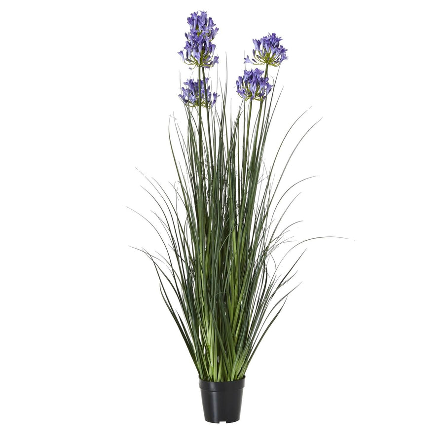 Lifelike blue artificial Agapanthus africanus plant in pot, 47-inch faux African lilies with green foliage for home decor by Sostter at brixbailey.com