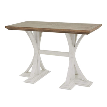 Handcrafted pine bar table with white base, rustic wood grain, and contemporary design for stylish entertaining spaces. by Sostter at brixbailey.com