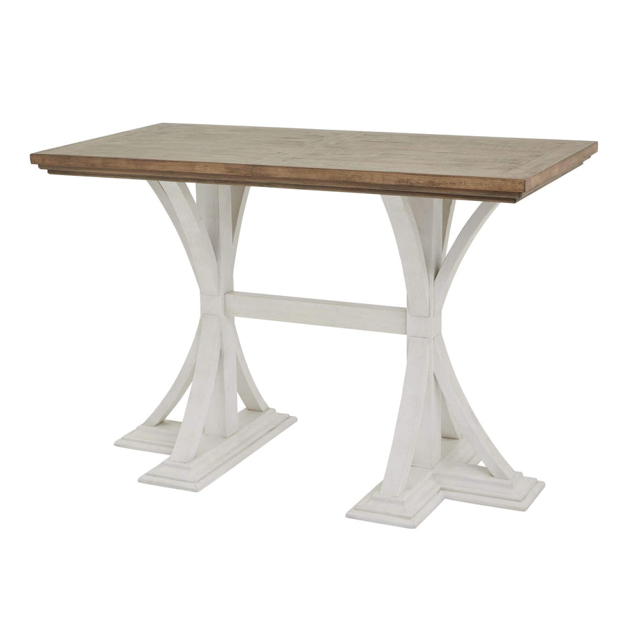 Handcrafted pine bar table with white base, rustic wood grain, and contemporary design for stylish entertaining spaces. by Sostter at brixbailey.com