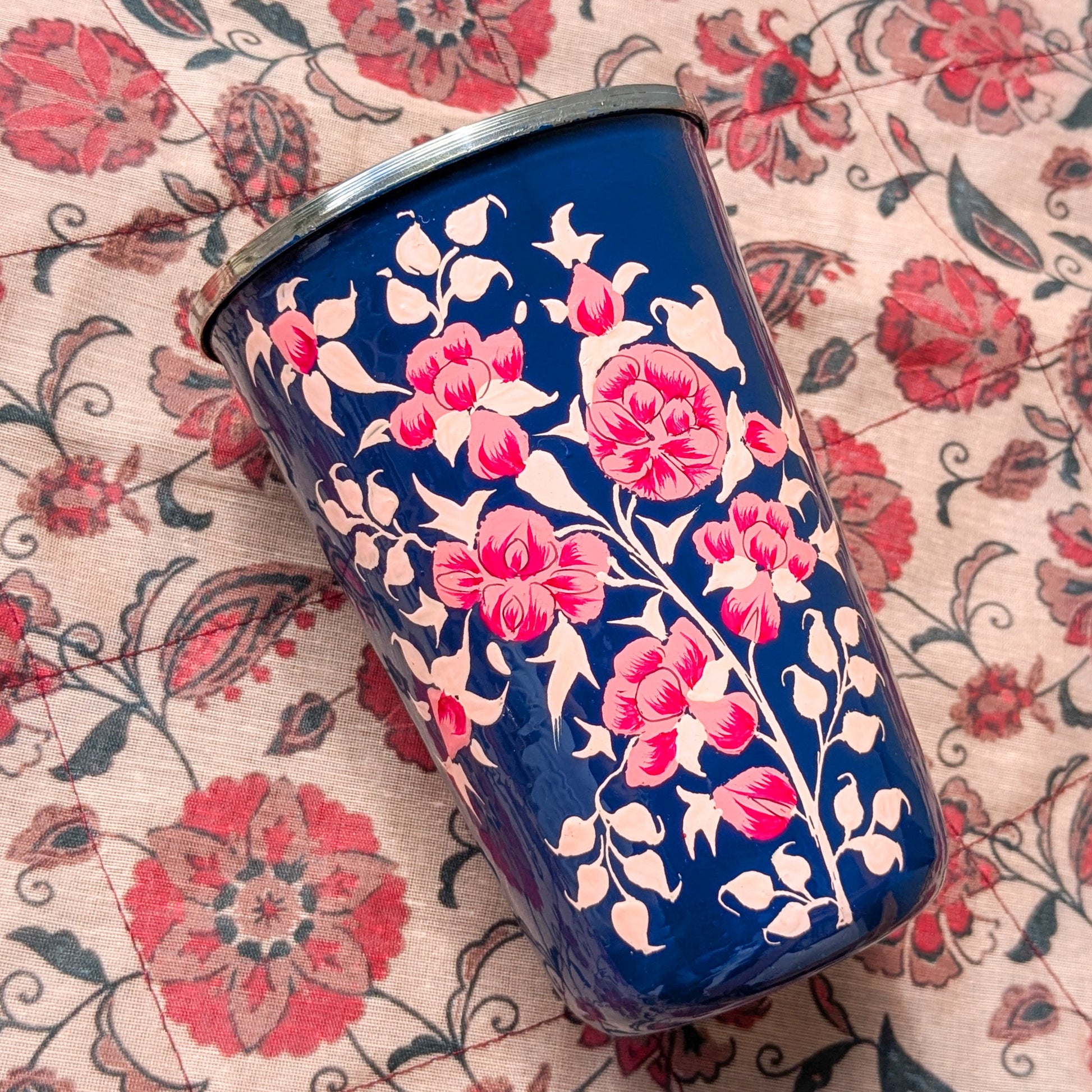 Hand-Painted Stainless Steel Tumblers, Food Safe Kashmiri Hand Painted 400ml Drinking Cups