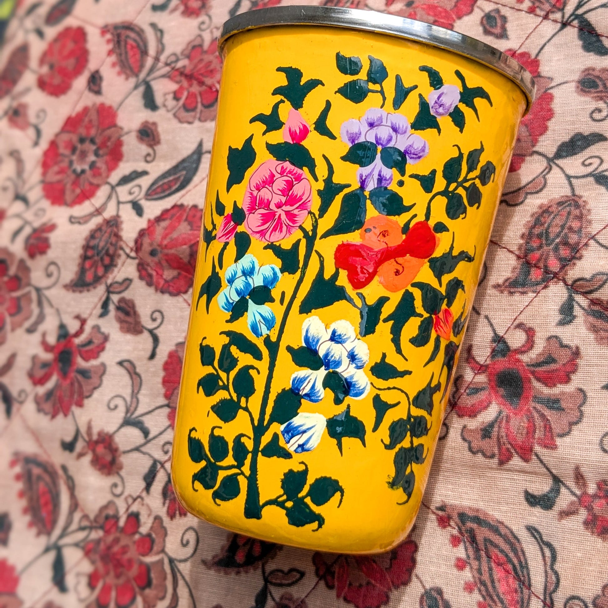 Hand-Painted Stainless Steel Tumblers, Food Safe Kashmiri Hand Painted 400ml Drinking Cups