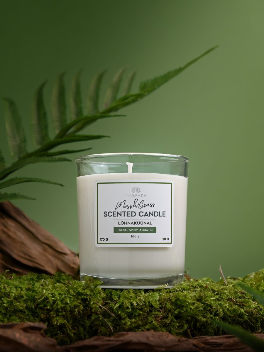 Green Aroma Scented Candle – Fresh & Spicy 30hr Burn by Magrada Organic Cosmetics at www.brixbailey.com