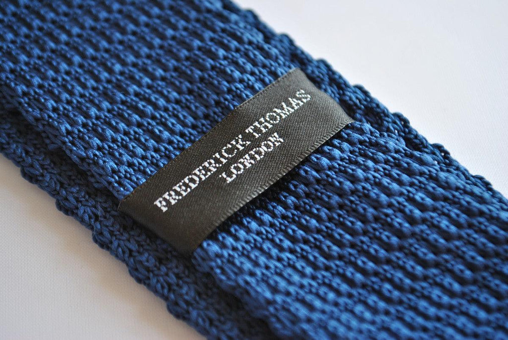 Navy Blue Skinny Knitted Tie with Mint Green Tip
