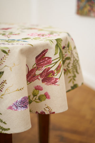 Botanical Floral Round Tablecloth – Festive & European-Made by Hortensias Home at www.brixbailey.com