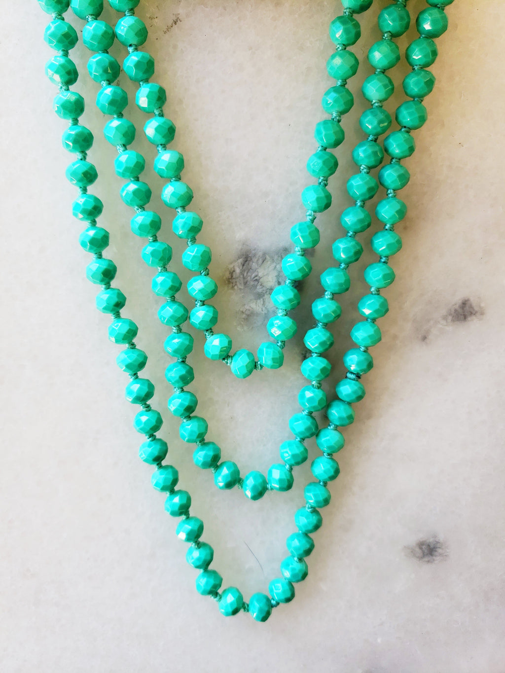 Sea Green Crystal Beaded Necklace, 60 inches