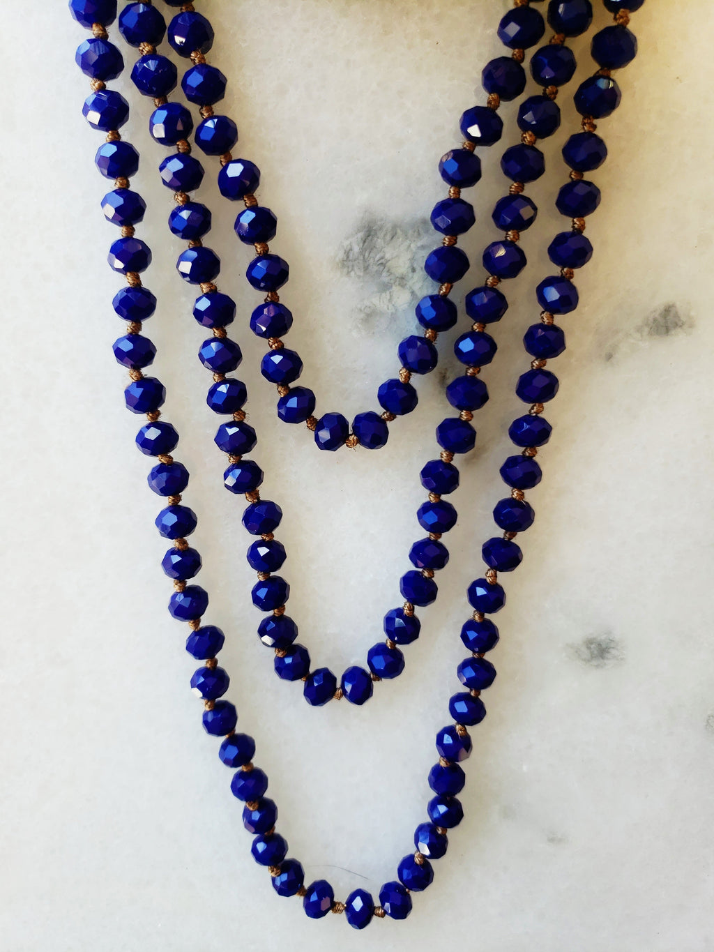 Royal Blue Crystal Beaded Necklace Long Length