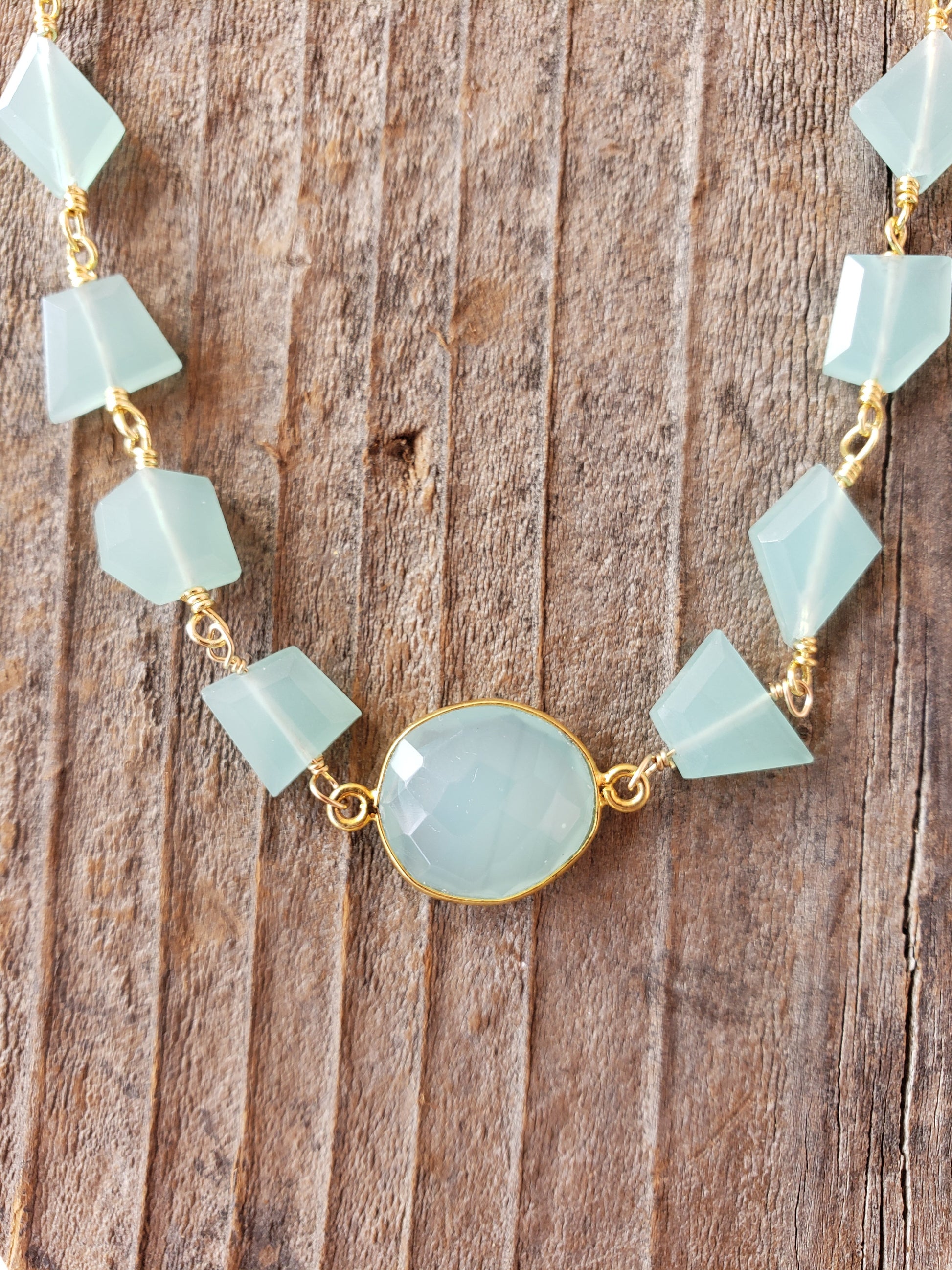 Hana Wrap Bracelet/Necklace in Chalcedony - Chunky Stone