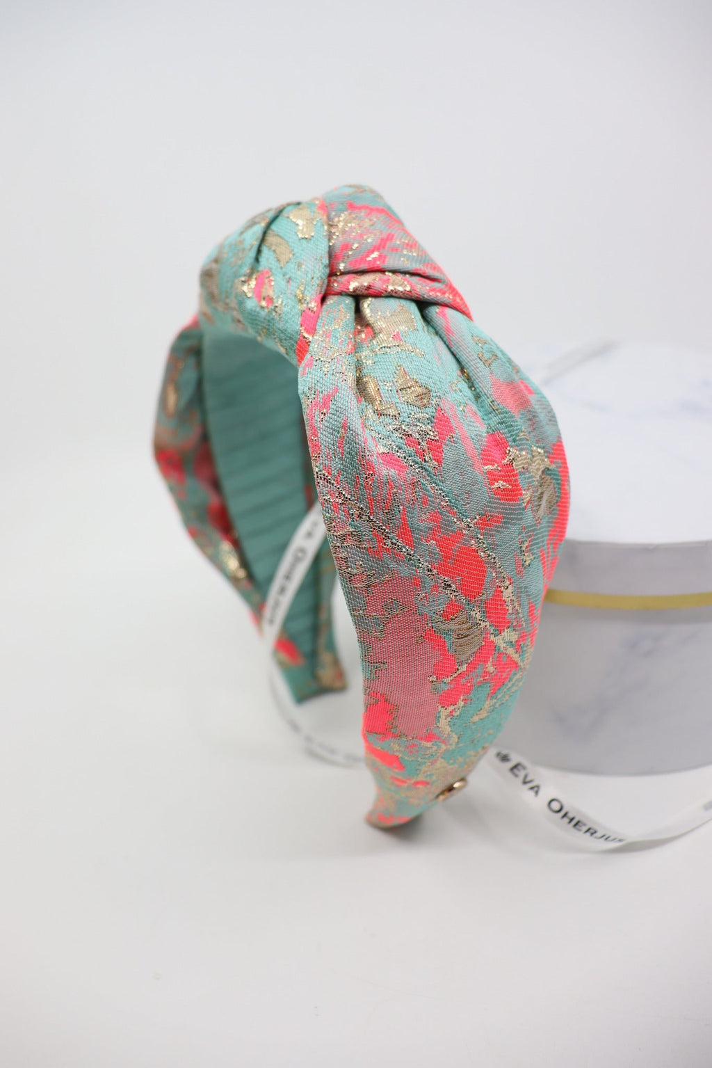 Misty Top Knot Headband – Neon & Gold Silk Luxury by Eva Oherjus at www.brixbailey.com