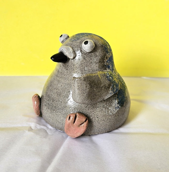 Pigeon with Sign - Handmade Ceramic Friend