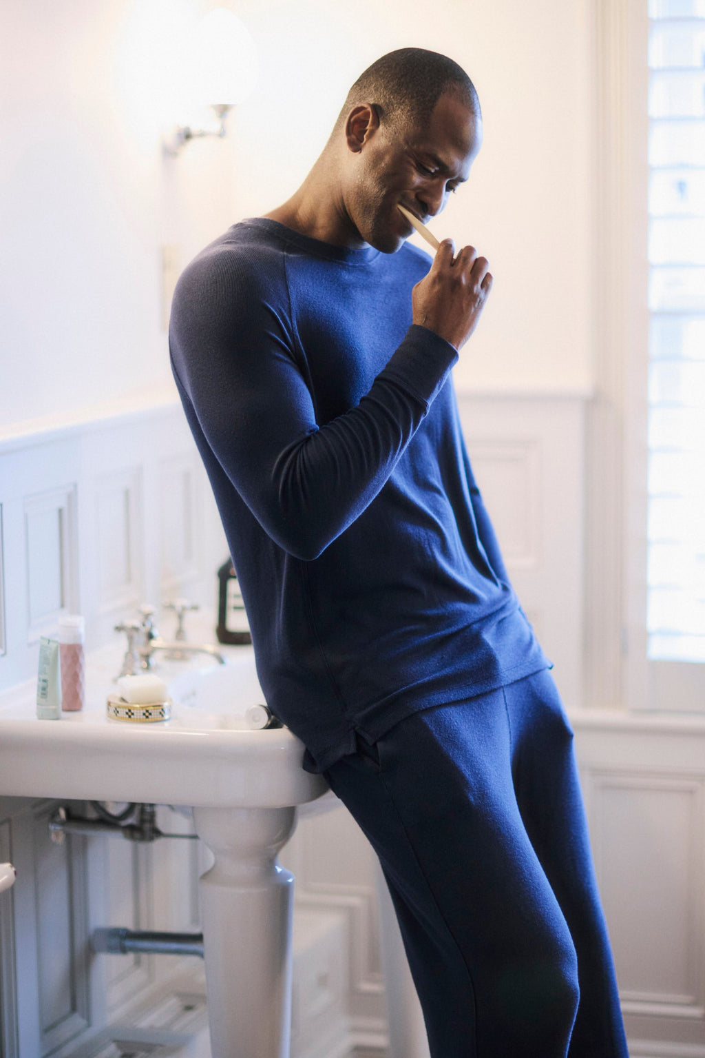 Men's Navy Ribbed Long Sleeve Top