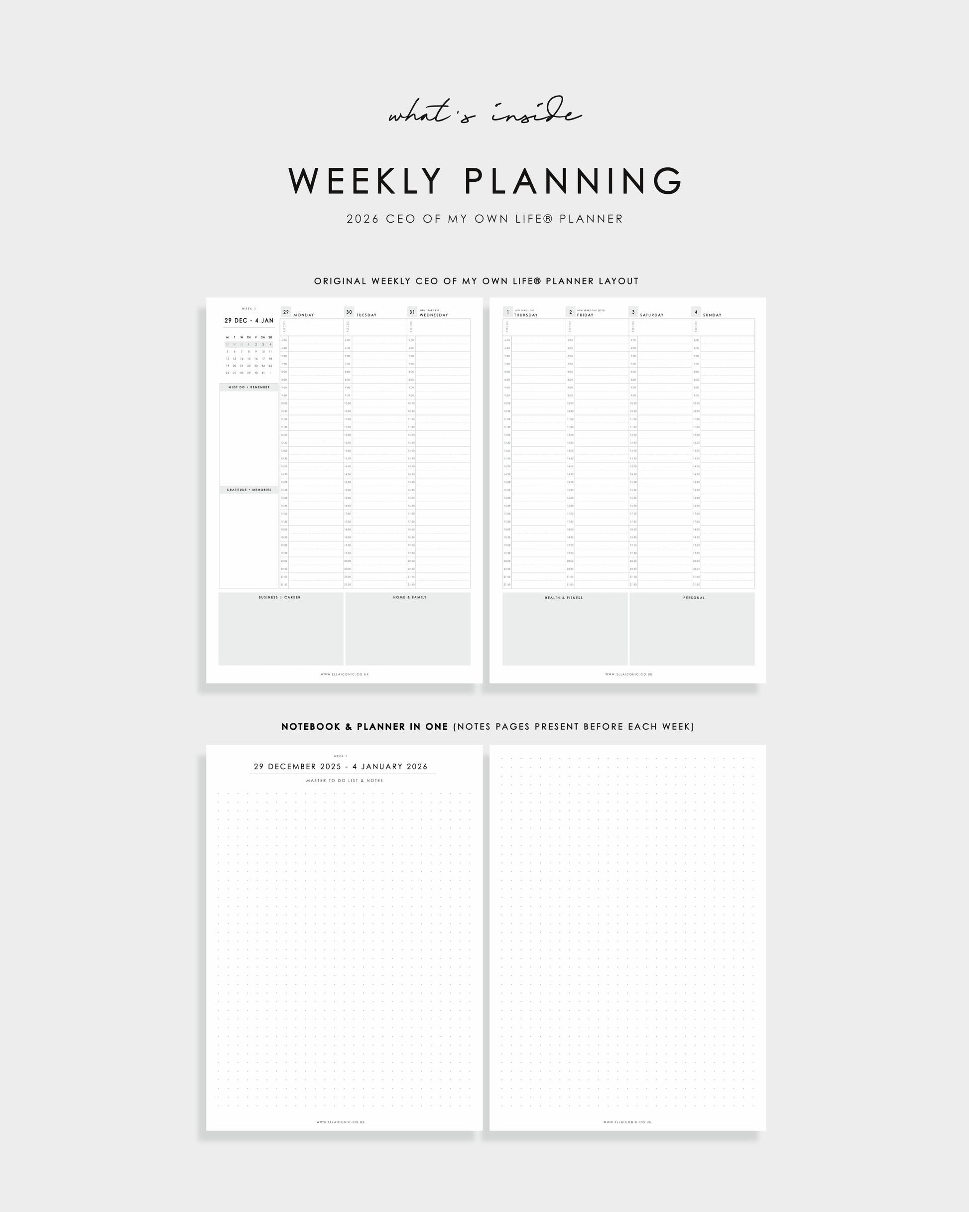 2026 Weekly Life Planner in Black