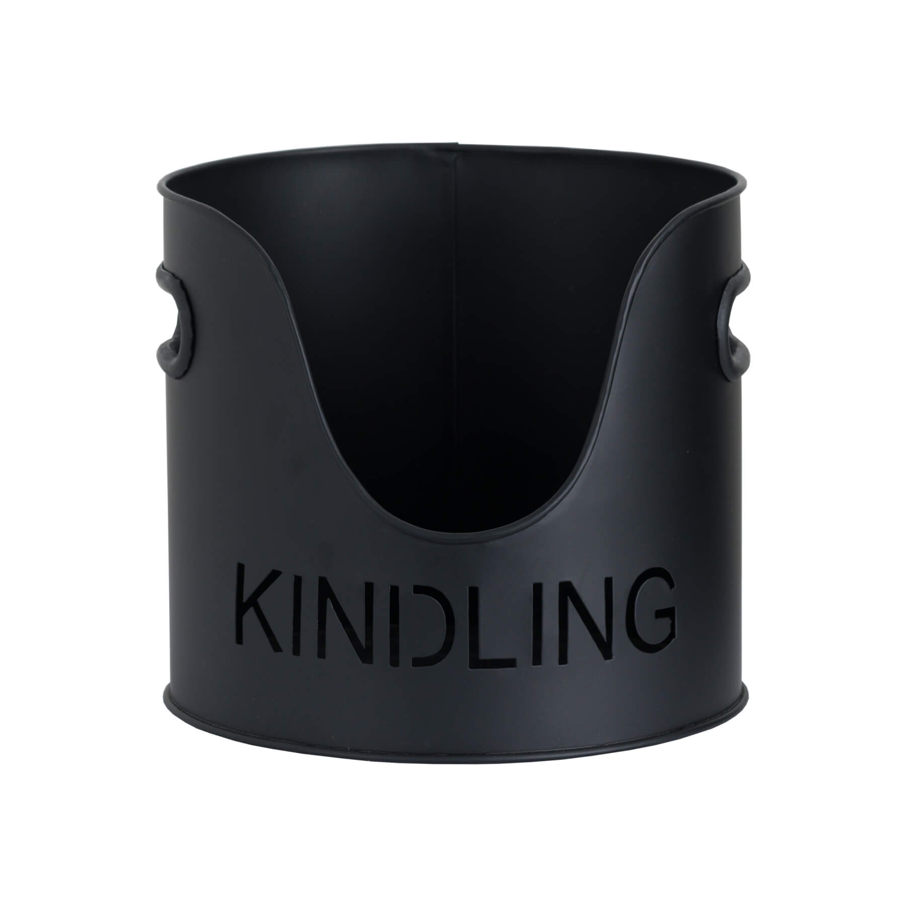 Black metal log and kindling bucket set with rustic charm, modern matte finish, and storage for fire starters. by Sostter at brixbailey.com