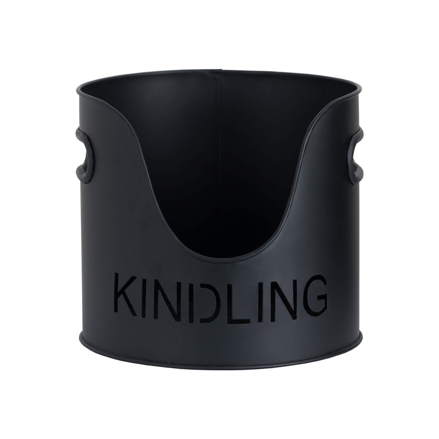 Black metal log and kindling bucket set with rustic charm, modern matte finish, and storage for fire starters. by Sostter at brixbailey.com
