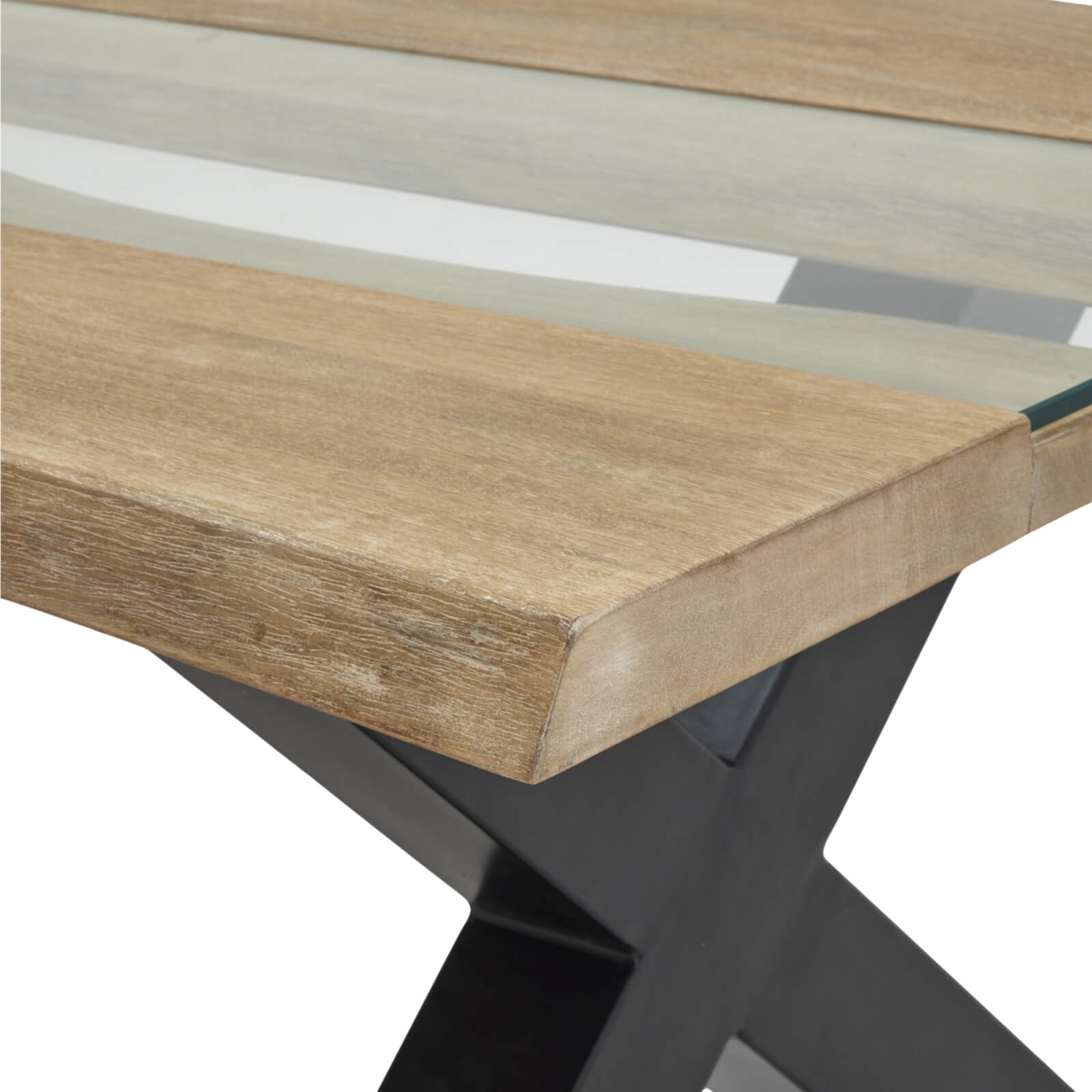 Live edge coffee table with acacia wood and clear resin inlay, natural tones and black accents, modern rustic design by Sostter at brixbailey.com