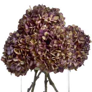 Luxury artificial hydrangea stem with vibrant purple, burgundy, and green blooms, 42cm tall with realistic hand-painted petals by sostter at brixbailey.com