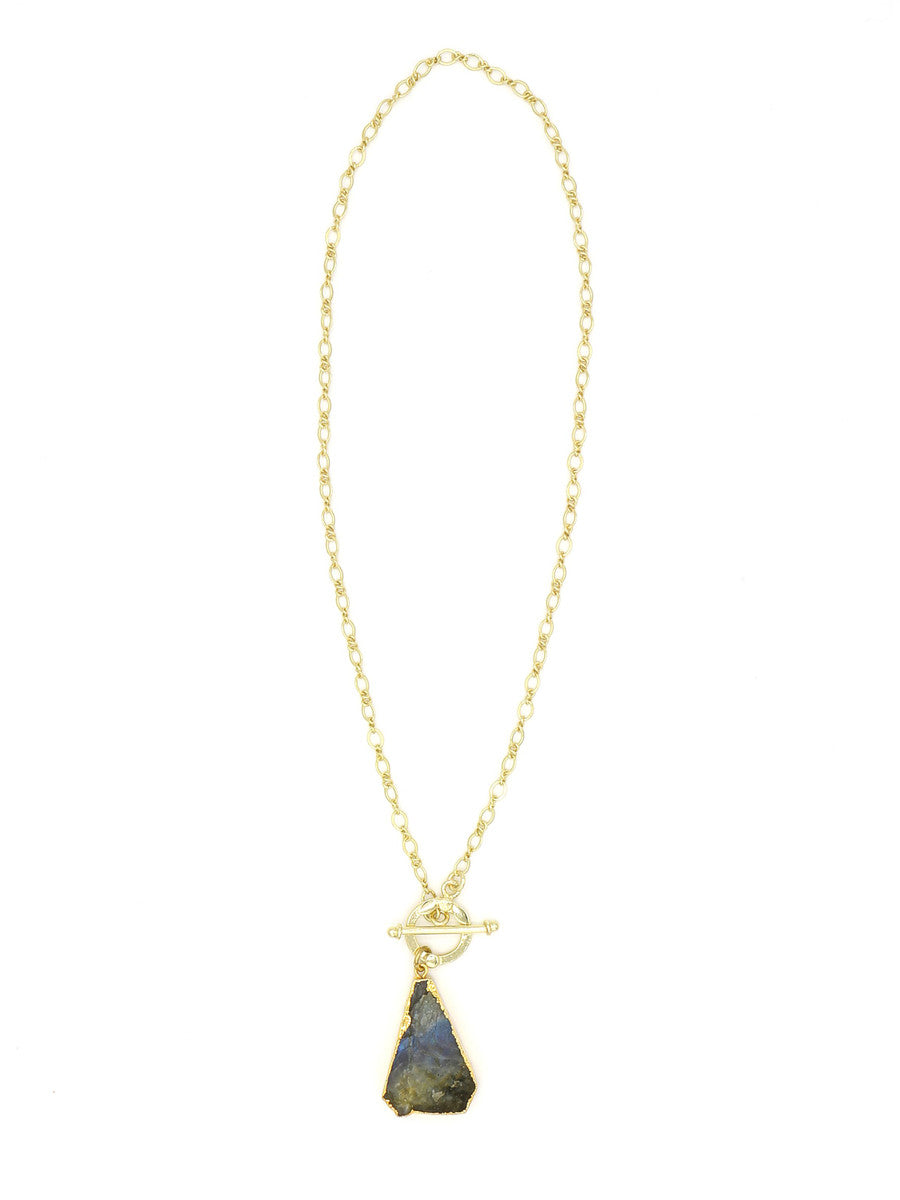 Labradorite Triangle Necklace in Brass