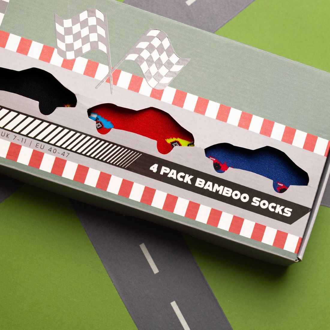 Racing Car Sock Box 4 Pairs Bamboo Socks for Men