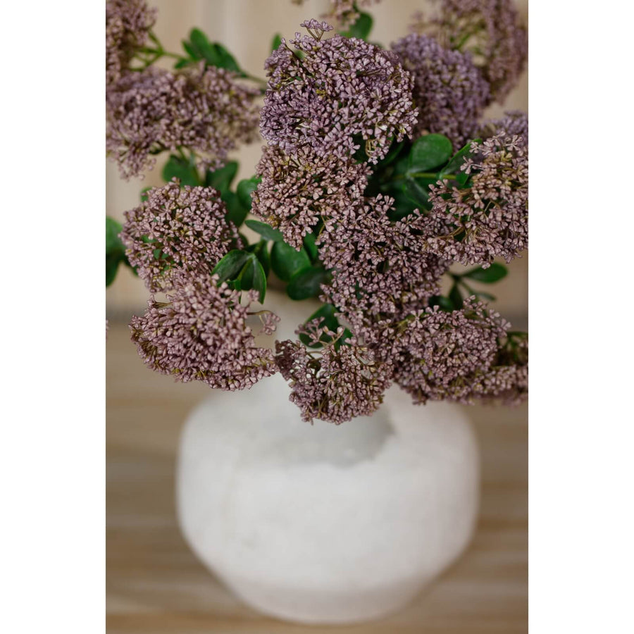Purple faux Sedum spray with green foliage, lifelike artificial floral arrangement for home decor by Sostter at brixbailey.com