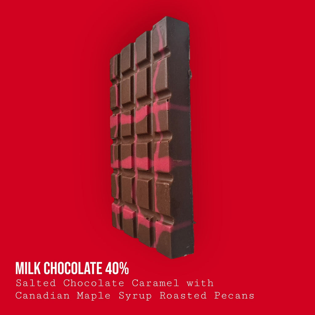 Milk Chocolate salted chocolate caramel with Canadian maple syrup roasted pecans 230g