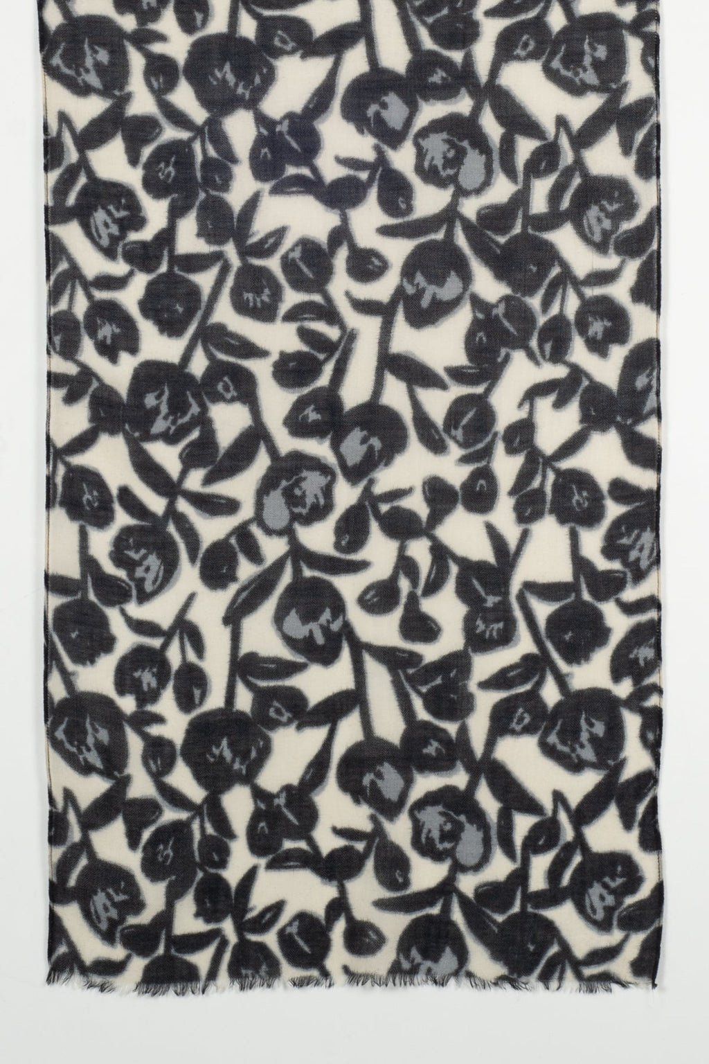 Buds and Flowers Merino Wool Scarf - Black White
