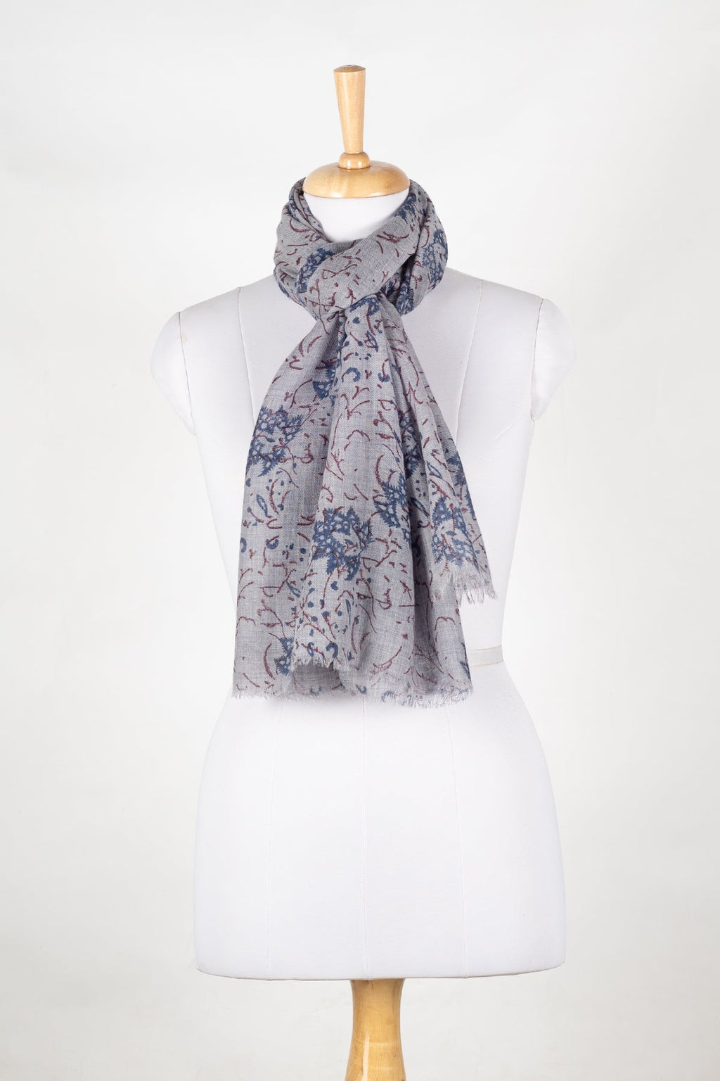 Leaves and Twigs Merino Wool Scarf - Grey