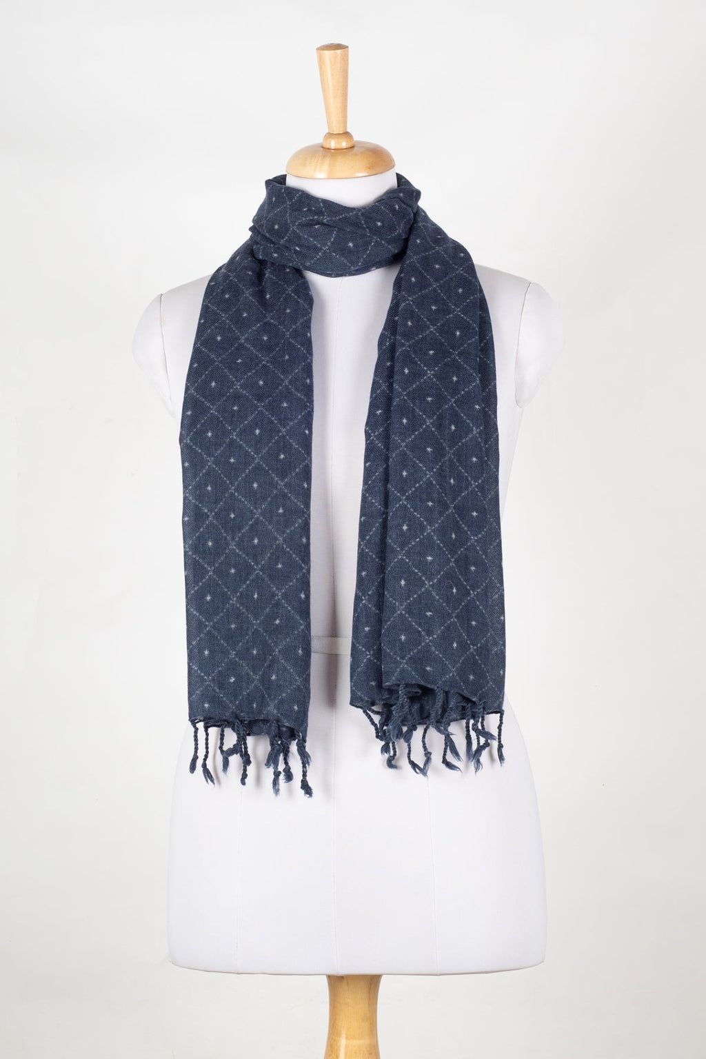 Dotted Diamond Merino Wool Scarf - Blue