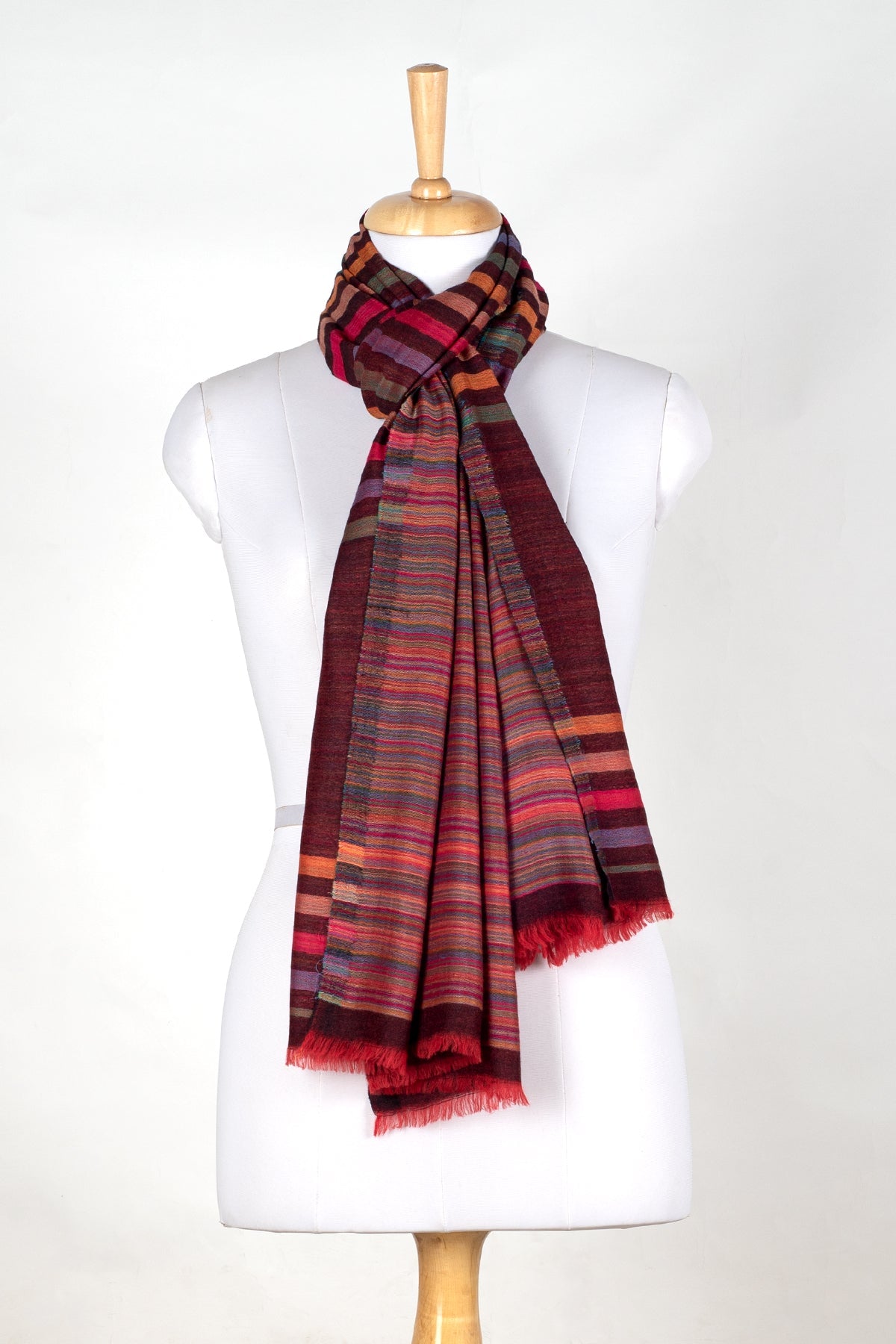Vivid Stripes Reversible Cashmere Wool Scarf – Brown Multi-Coloured | SVEŽElife