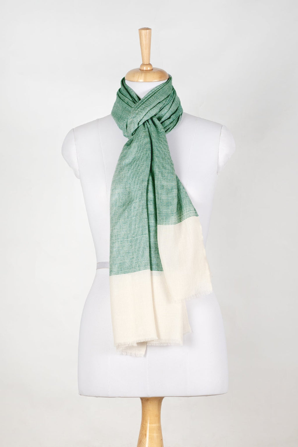Micro Squares Cashmere Wool Scarf – Bottle Green & Off-White