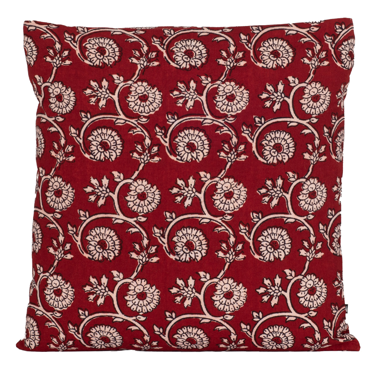 Floral Vine Bagh Hand Block Print Cotton Cushion Cover - Red