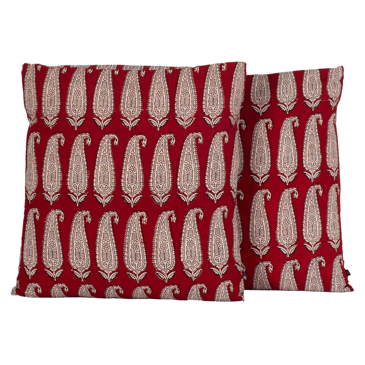 Paisley Bagh Hand Block Print Cotton Cushion Cover - Red