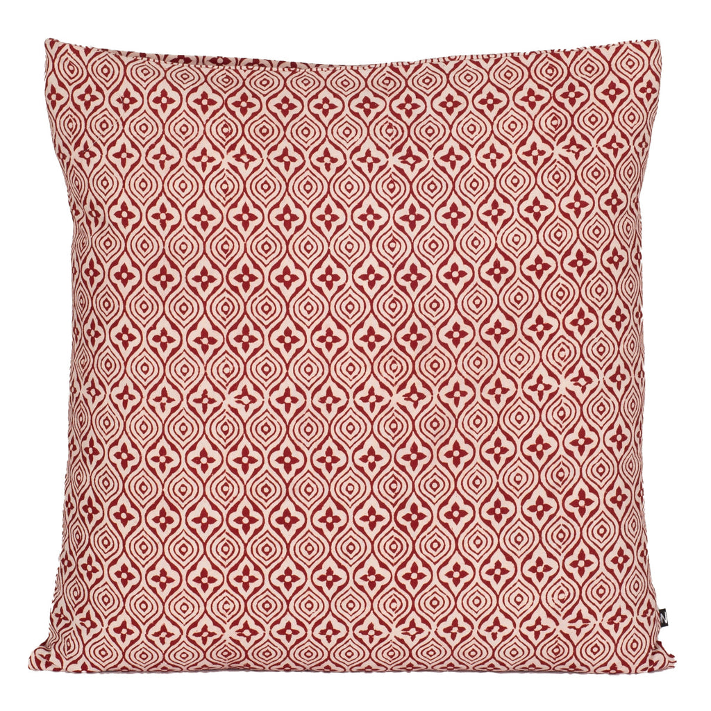 Flower Tile Bagh Hand Block Print Cotton Cushion Cover - Red White