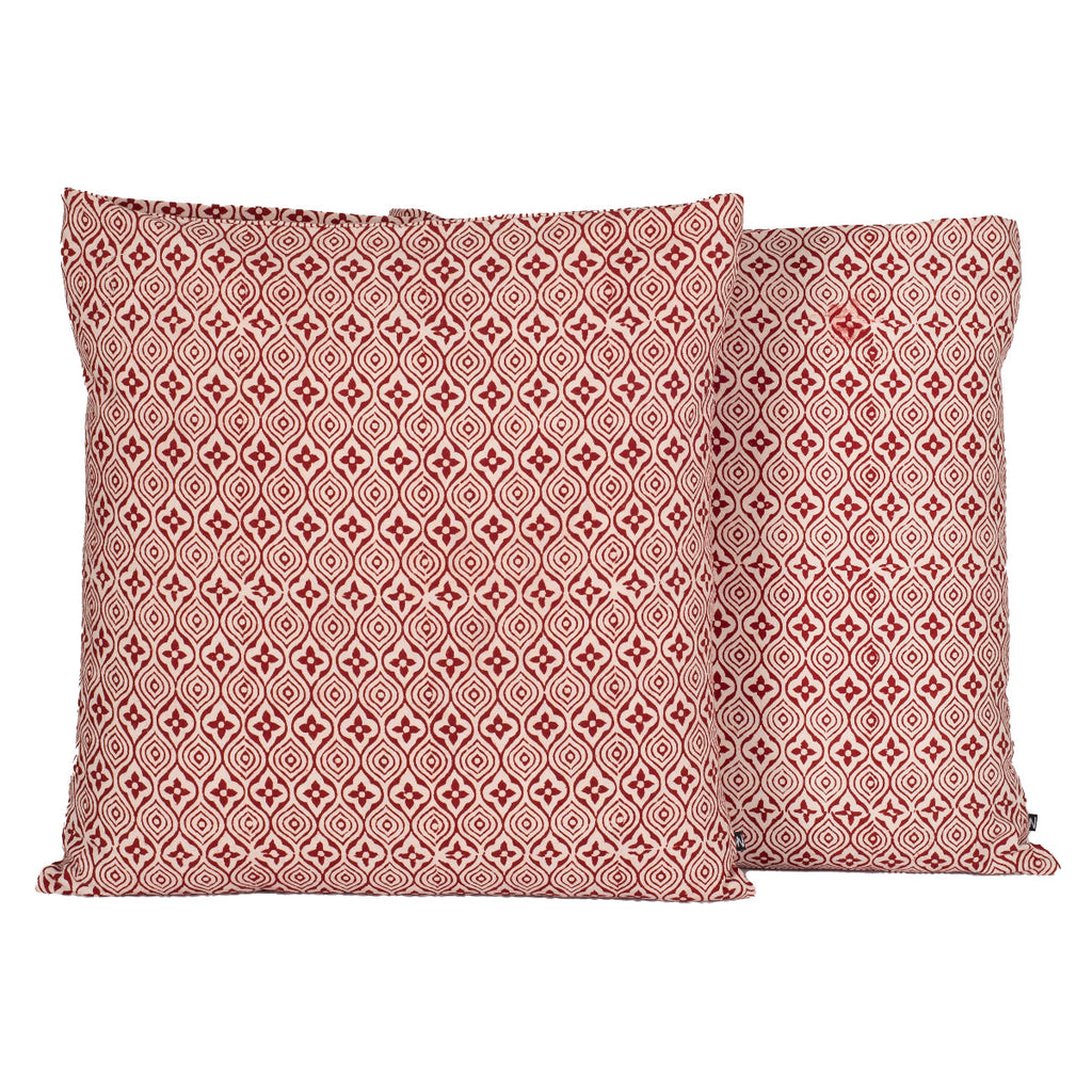 Flower Tile Bagh Hand Block Print Cotton Cushion Cover - Red White
