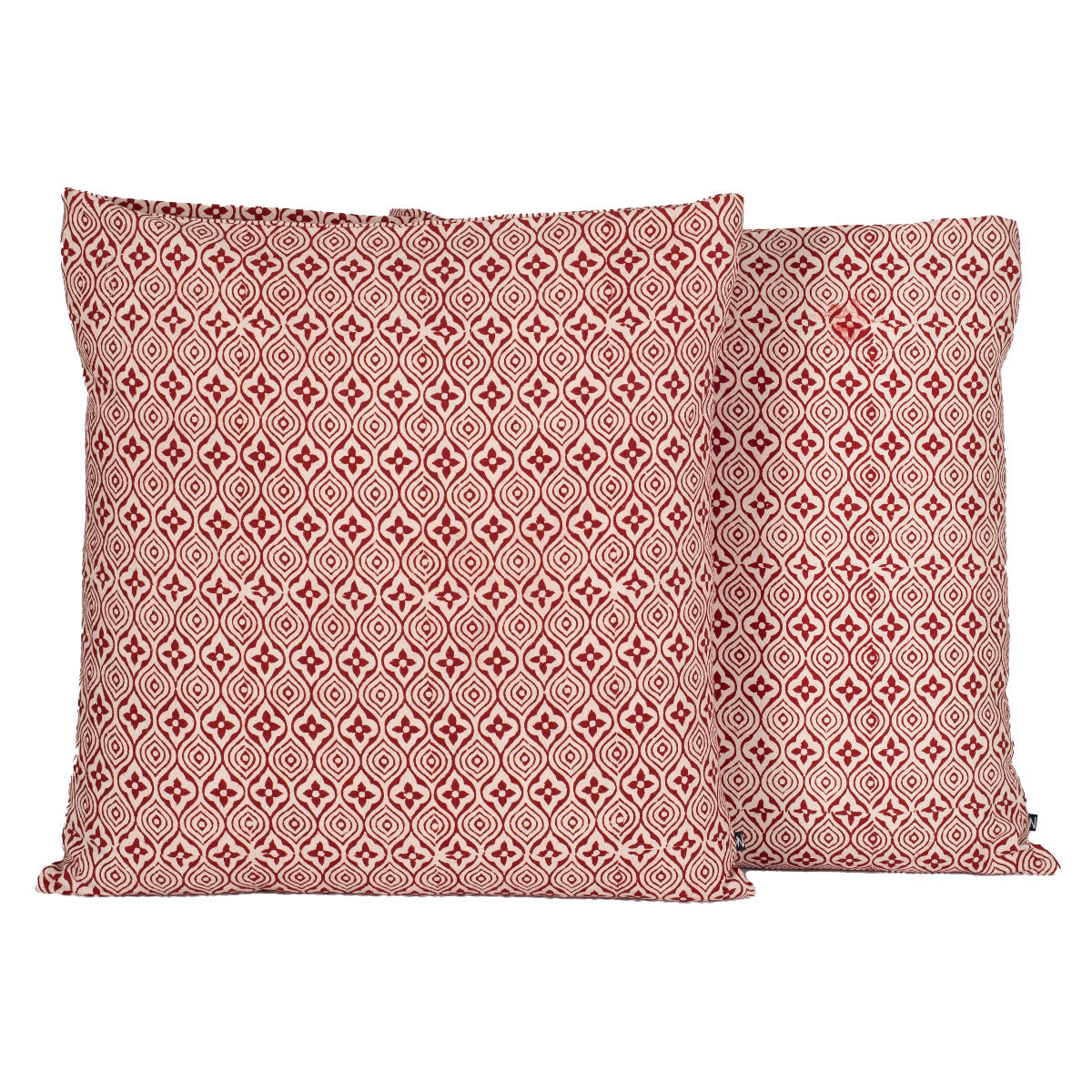 Flower Tile Bagh Hand Block Print Cotton Cushion Cover - Red White