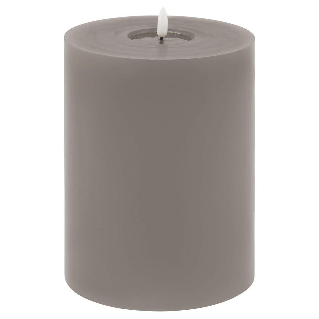Grey LED wax candle with realistic melt effect and flickering light for flame-free ambiance   

- **Keywords included:** LED wax candle, grey, realistic melt effect, flickering light, flame-free  
- **Clear description:** Visually describes the candle's appearance and key features  
- **SEO & accessibility optimized:** Concise yet informative for both search engines and screen readers by Sostter at brixbailey.com