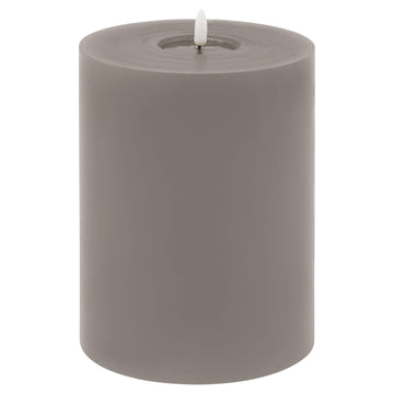 Grey LED wax candle with realistic melt effect and flickering light for flame-free ambiance   

- **Keywords included:** LED wax candle, grey, realistic melt effect, flickering light, flame-free  
- **Clear description:** Visually describes the candle's appearance and key features  
- **SEO & accessibility optimized:** Concise yet informative for both search engines and screen readers by Hill Interiors at brixbailey.com