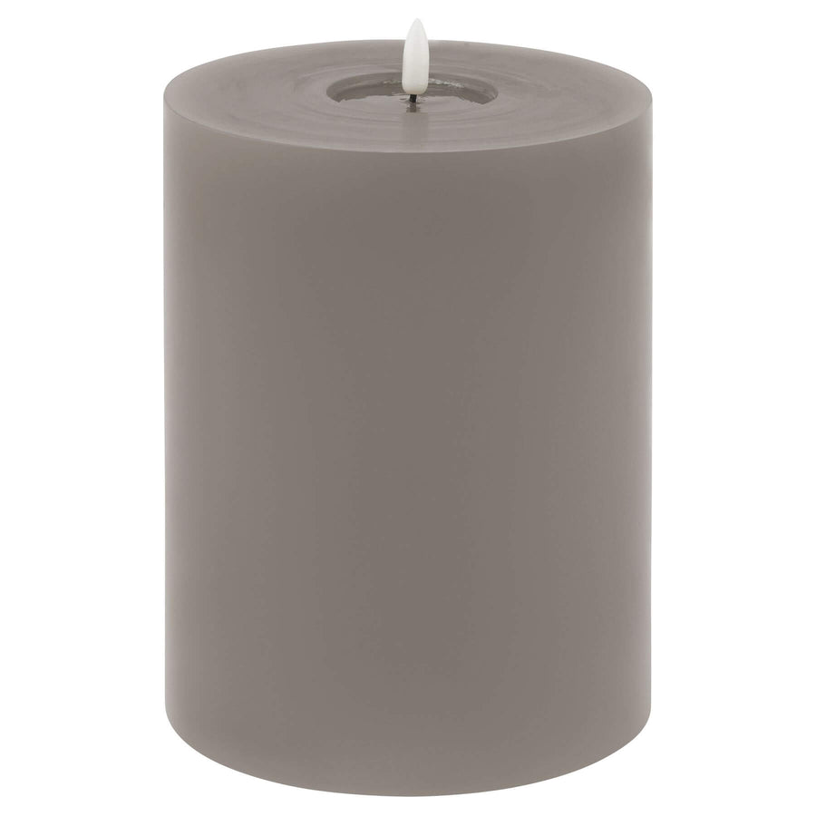 Grey LED wax candle with realistic melt effect and flickering light for flame-free ambiance   

- **Keywords included:** LED wax candle, grey, realistic melt effect, flickering light, flame-free  
- **Clear description:** Visually describes the candle's appearance and key features  
- **SEO & accessibility optimized:** Concise yet informative for both search engines and screen readers by Hill Interiors at brixbailey.com