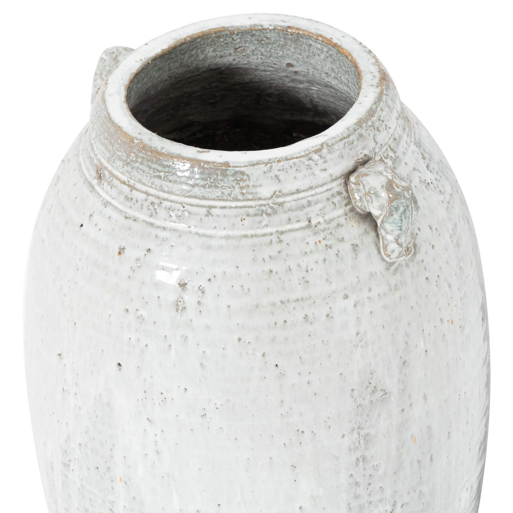 Handcrafted Grecian ceramic floor vase with aged finish, 43cm tall, classical amphora design for elegant home decor by Sostter at brixbailey.com