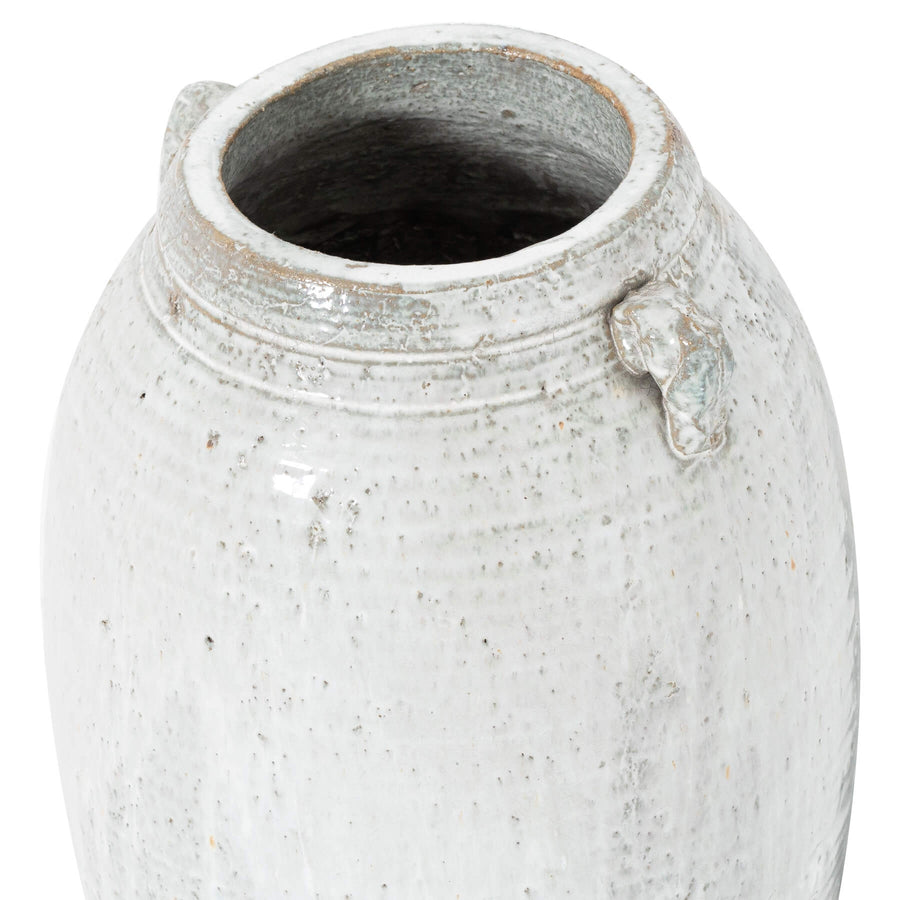Handcrafted Grecian ceramic floor vase with aged finish, 43cm tall, classical amphora design for elegant home decor by Sostter at brixbailey.com