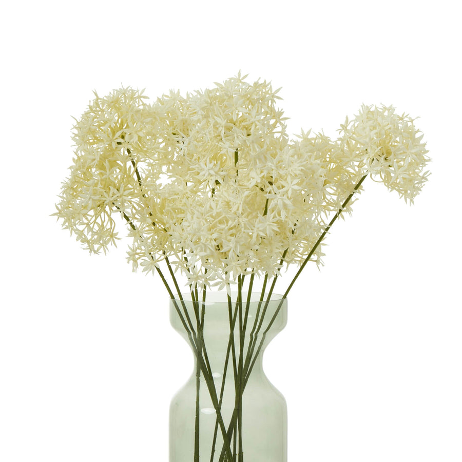 Cream allium spray faux floral with lacy blooms, soft cream ornamental onion flowers, 25-inch home decor accent by Sostter at brixbailey.com