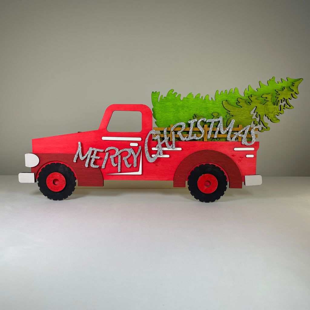 Merry Christmas Truck Tree Sign - Handmade Ornament by Curious Rabbit ®