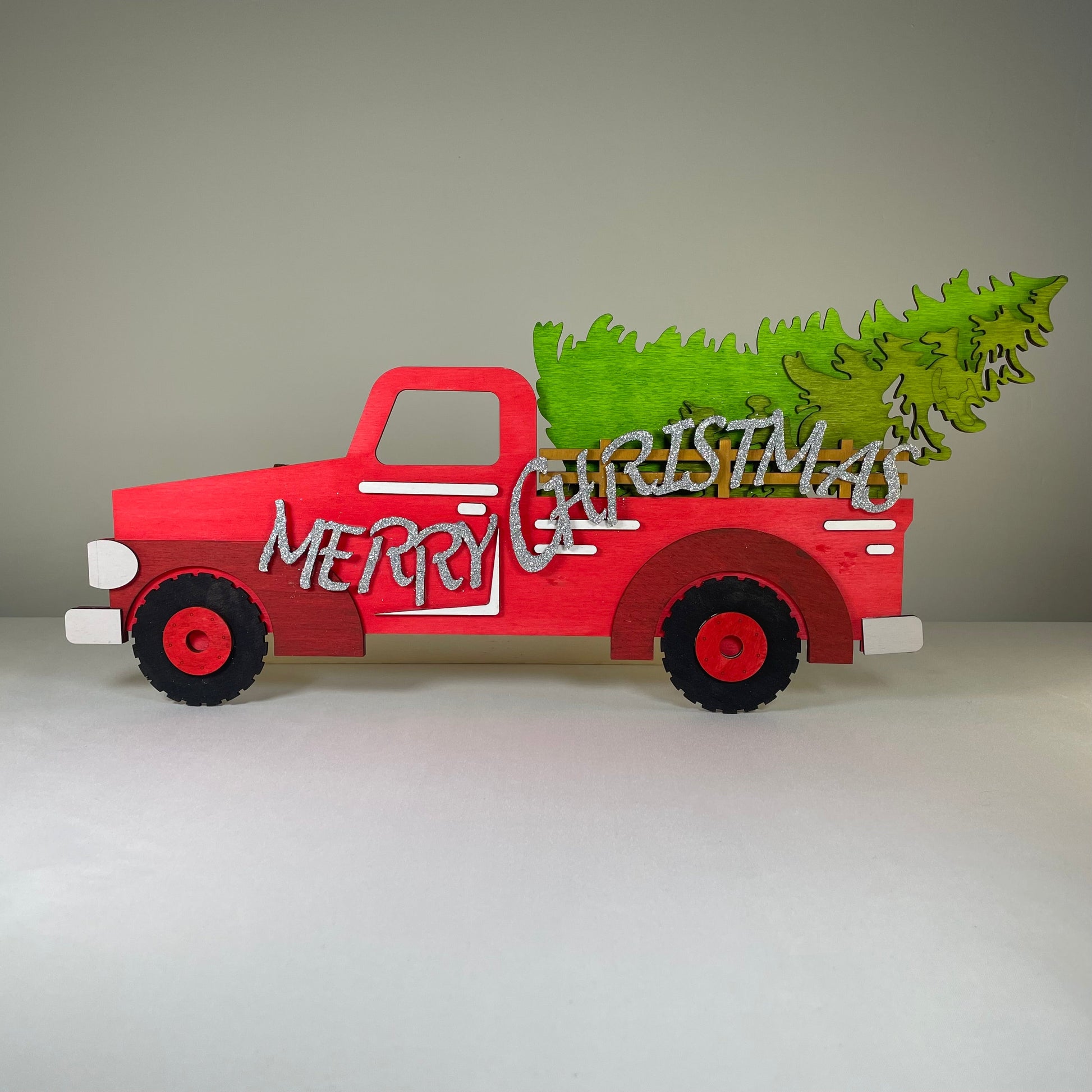 Merry Christmas Truck Tree Sign - Handmade Ornament by Curious Rabbit ®